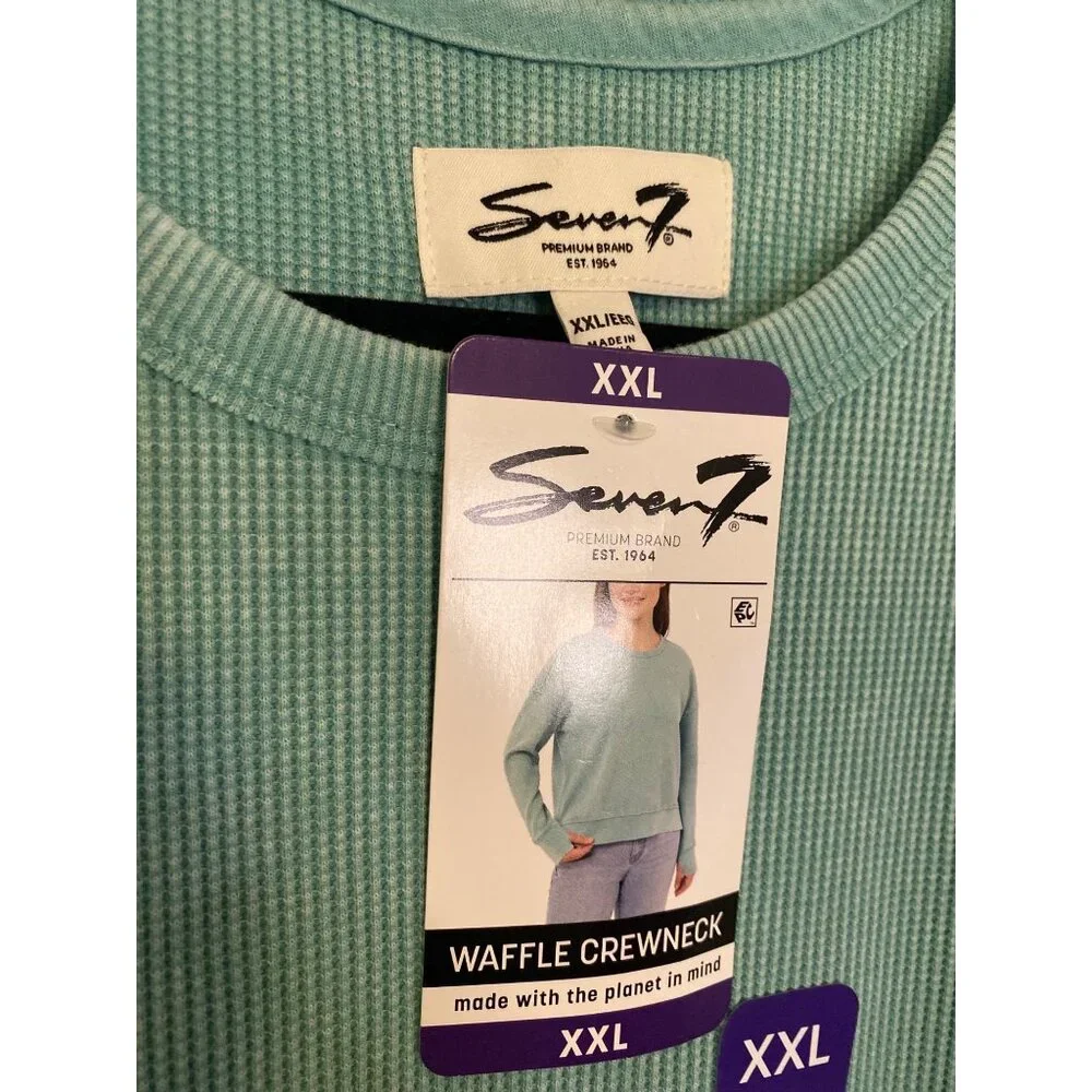 NWT Seven7 Waffle Knit Mint Green Crewneck Top Size XXL - Picture 2 of 6